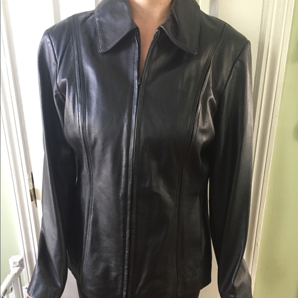 Black leather jacket with zipper